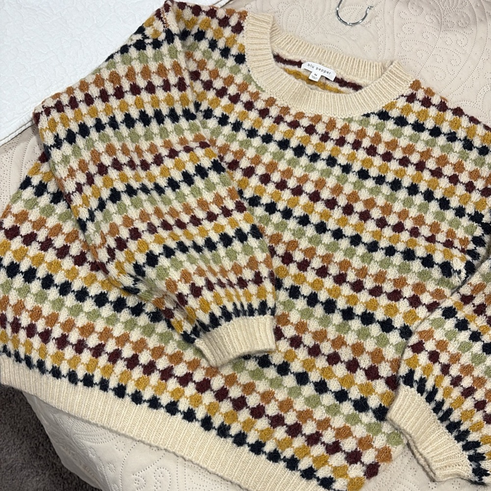 Blu Pepper Cream Multicolor Crew Neck Sweater